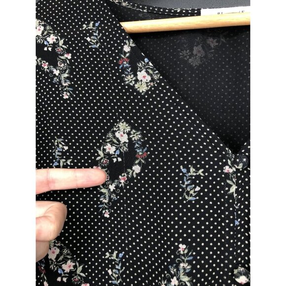 Pleione Womens Long Sleeve Floral Polka Dot Blouse L Black Office Professional - Picture 7 of 9